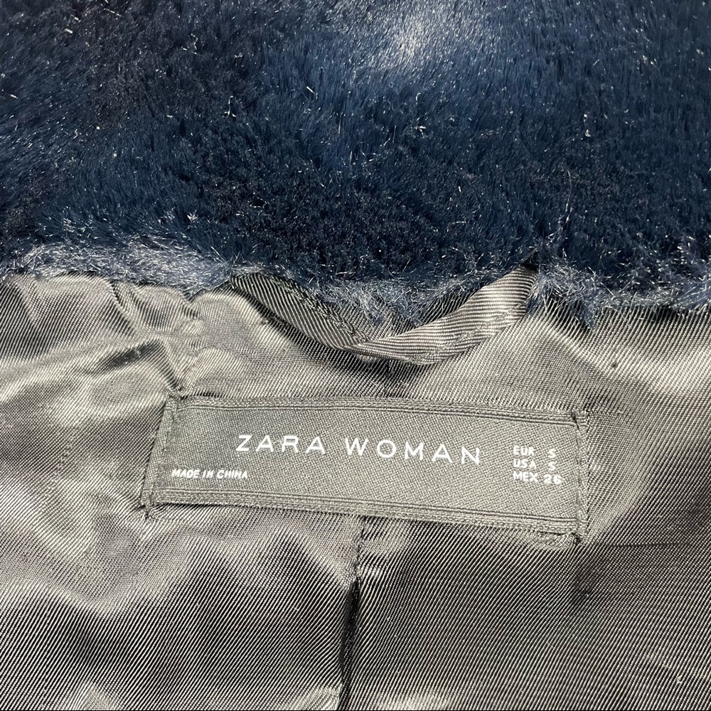 Zara navy blue floral embroidery faux fur coat Size S - Picture 6 of 11